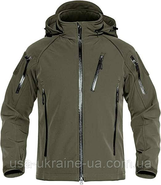 Чоловіча тактична куртка водостійка софтшел з капюшоном (ховається у комір застібка блискавка), фото 1
