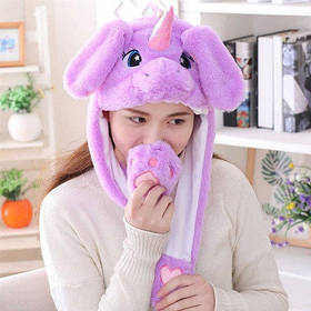 Карнавальна шапка з підсвічуванням: одноріжок з носиком з вухами, що піднімаються. JZ-557 Колір: фіолетовий