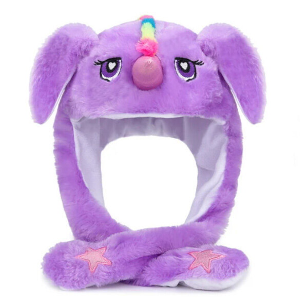 Карнавальна шапка з підсвічуванням: фіолетовий єдиноріг з вухами, що піднімаються.