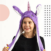 Карнавальна шапка з підсвічуванням: фіолетовий єдиноріг з вухами, що піднімаються., фото 3
