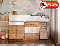 Ліжко-кімната Bed Room 5 біле/Дуб Тахо, висувна драбина-комод, висувний стіл