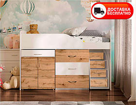 Ліжко-кімната Bed Room 5 біле/Дуб Тахо, висувна драбина-комод, висувний стіл, вибір кольору фасадів