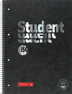 Тетрадь коледж-блок Brunen А4 на спіралі в клітині 80 аркушів 90 г/м2 обкладинка чорний крафт