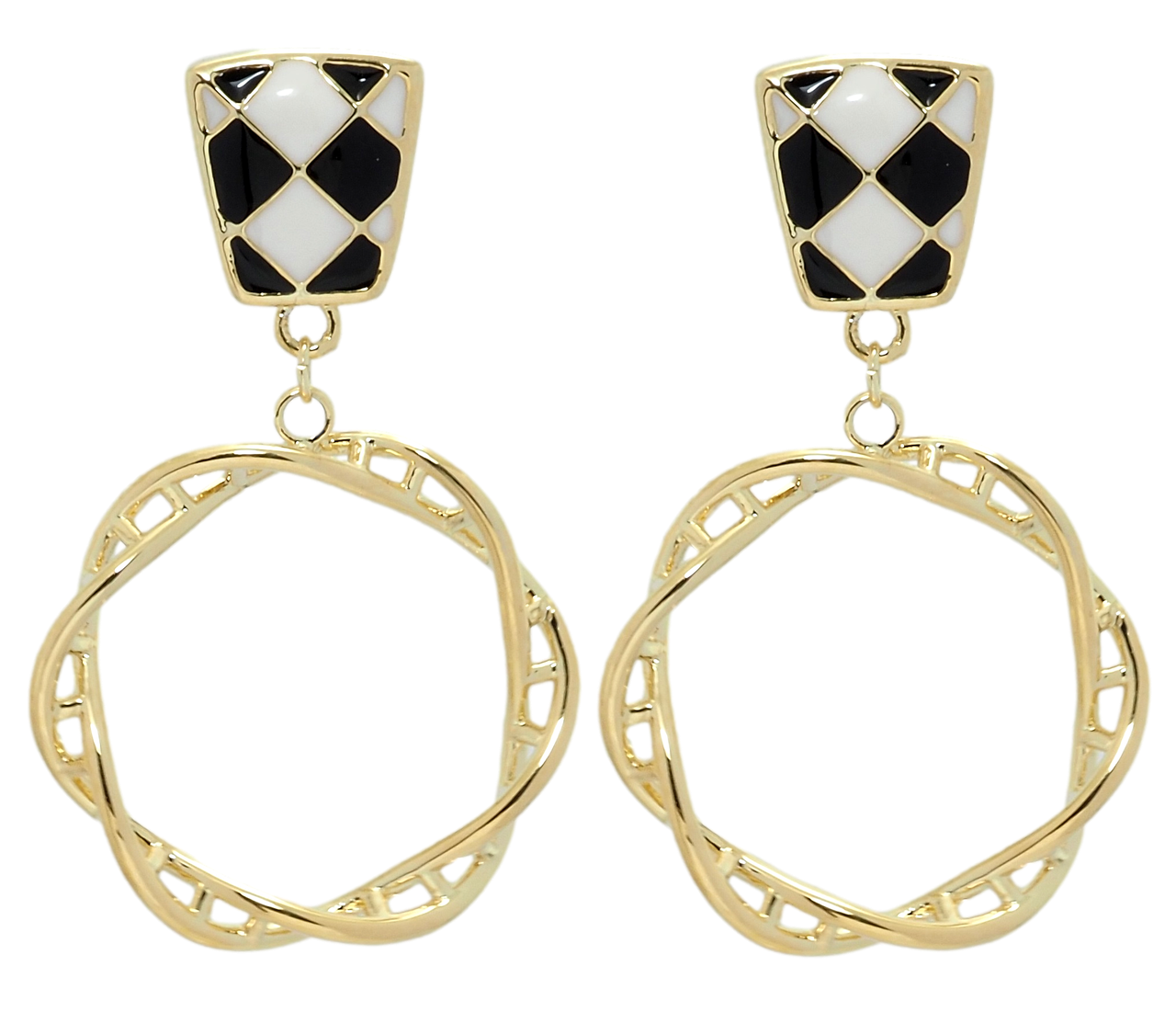 Сережки Xuping QQMM Позолота 14K пусети "Підвіски шаховий візерунок з кільцями"