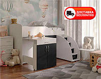 Ліжко-кімната Bed Room-5 колір Білий/Графіт, висувні сходи-комод, висувний стіл, вибір кольору фасадів