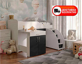 Ліжко-кімната Bed Room 5 біле/Графіт, висувна драбина-комод, висувний стіл, вибір кольору фасадів