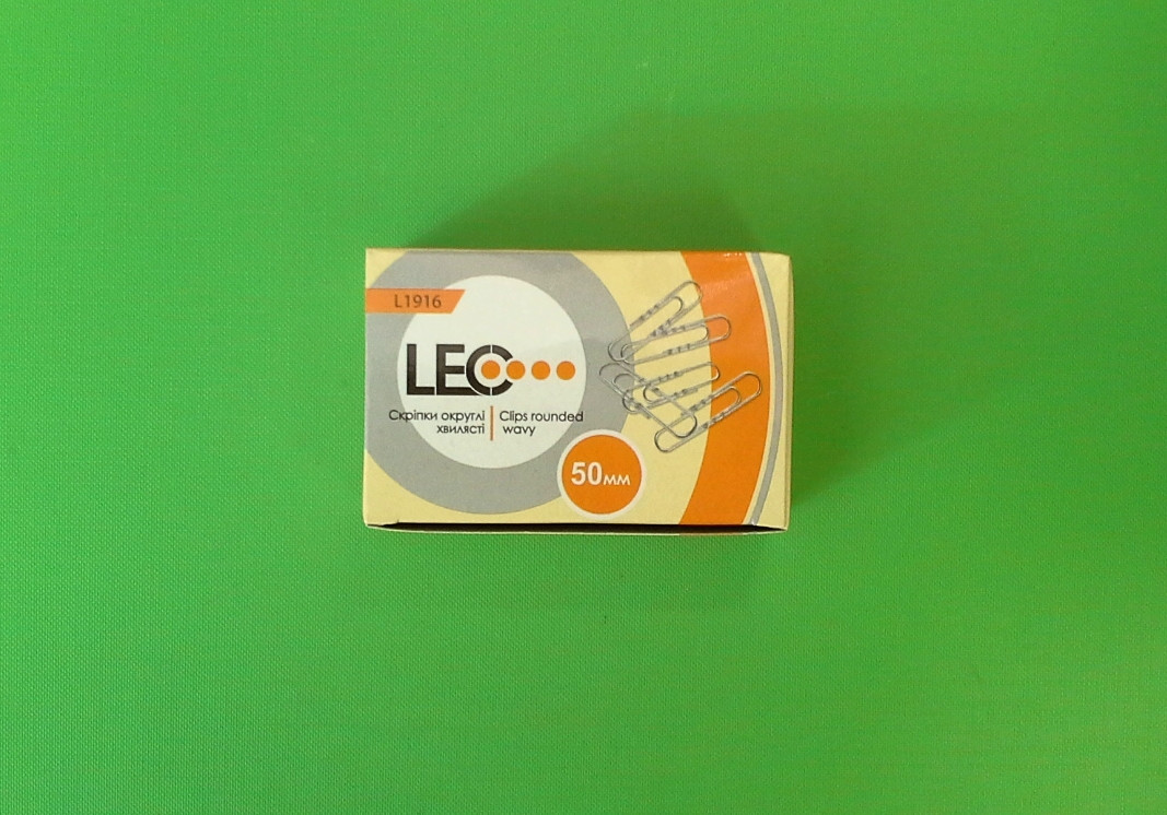 Канц Скріпки 50мм 100шт "LEO" /140140/ L1916, 50мм (100шт) нікель хвилясті (10/100)