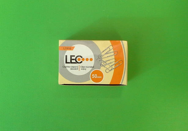 Канц Скріпки 50мм 100шт "LEO" /140140/ L1916, 50мм (100шт) нікель хвилясті (10/100), фото 1