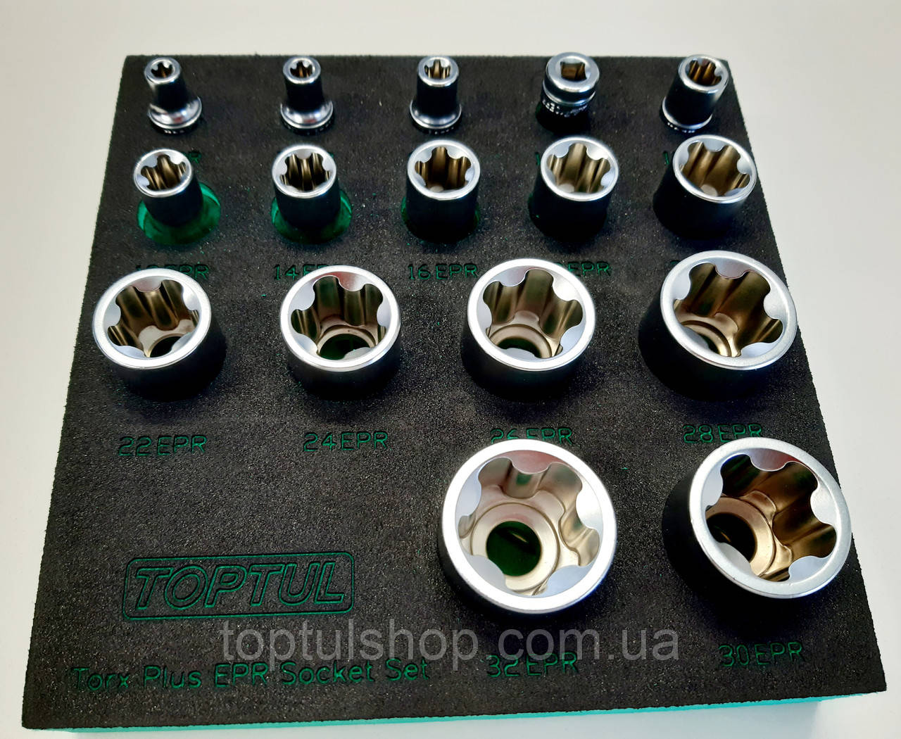 Набір головок Torx Plus EPR 1/4",3/8",1/2" 6EPR-32EPR 16ед. в ложементі TOPTUL GABF1601