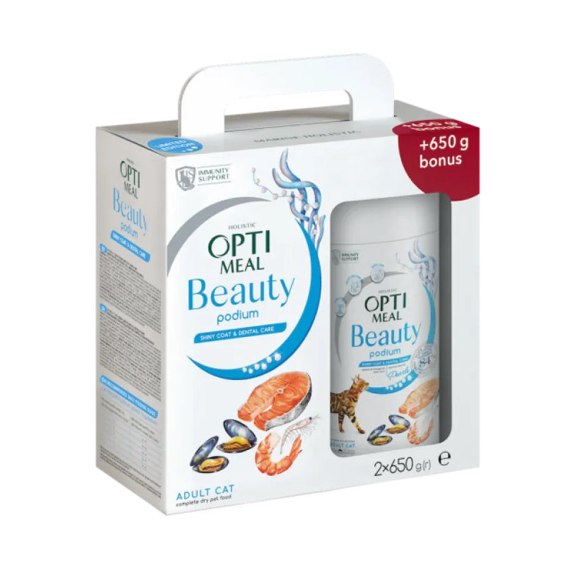 Сухий беззерновий корм для котів на основі Морепродуктів 650+650 г OPTIMEAL BEAUTY PODIUM ОПТИМІЛ Б'ЮТЬИ ПІДЙОМ