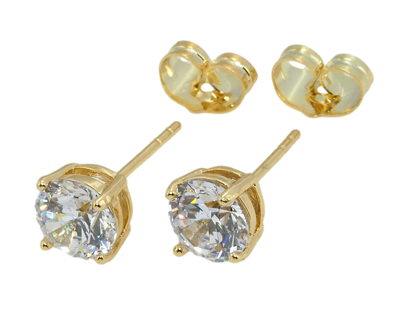 Сережки Xuping QQMM Позолота 14K пусети "Фіаніти в 4-х крапановій оправі" ø 7мм