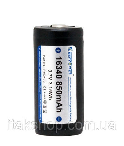 Акумулятор Li-ion Keeppower 850 mAh 16340 Чорний, фото 2