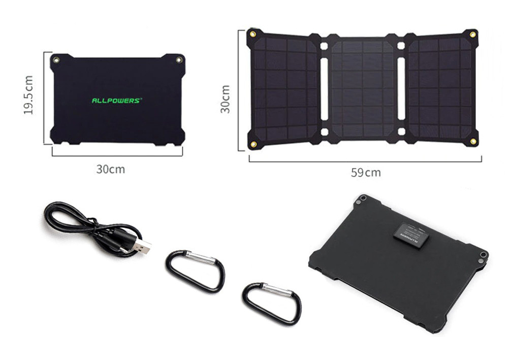 Солнечное зарядное устройство Allpowers 21W на элементах SunPower и ETFE покрытием ( AP-ES-004-BLA ) Black - фото 8 - id-p1651627263