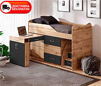 Ліжко-кімната Bed Room 5 Дуб Тахо/Графіт, висувна драбина-комод, висувний стіл, вибір кольору фасадів