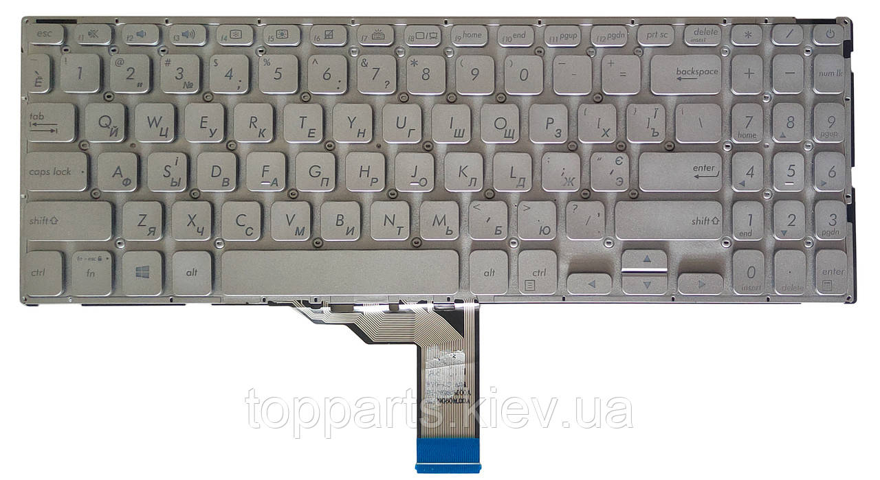 Клавіатура для ноутбуків Asus X512 series срібляста без рамки з підсвіткою UA/RU/US
