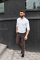 Мужской классический костюм рубашка и брюки в клетку белый с коричневым повседневный комплект (Bon)