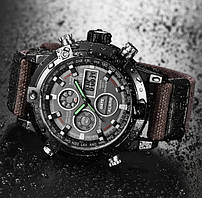 Армійський чоловічий наручний годинник на тканинному ремінці, міцний військовий годинник із підсвіткою секундоміром будильник
