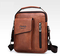 Невелика чоловіча сумка планшетка Jeep польова Якісна міська сумка для документів барсетка Світло-коричневий
