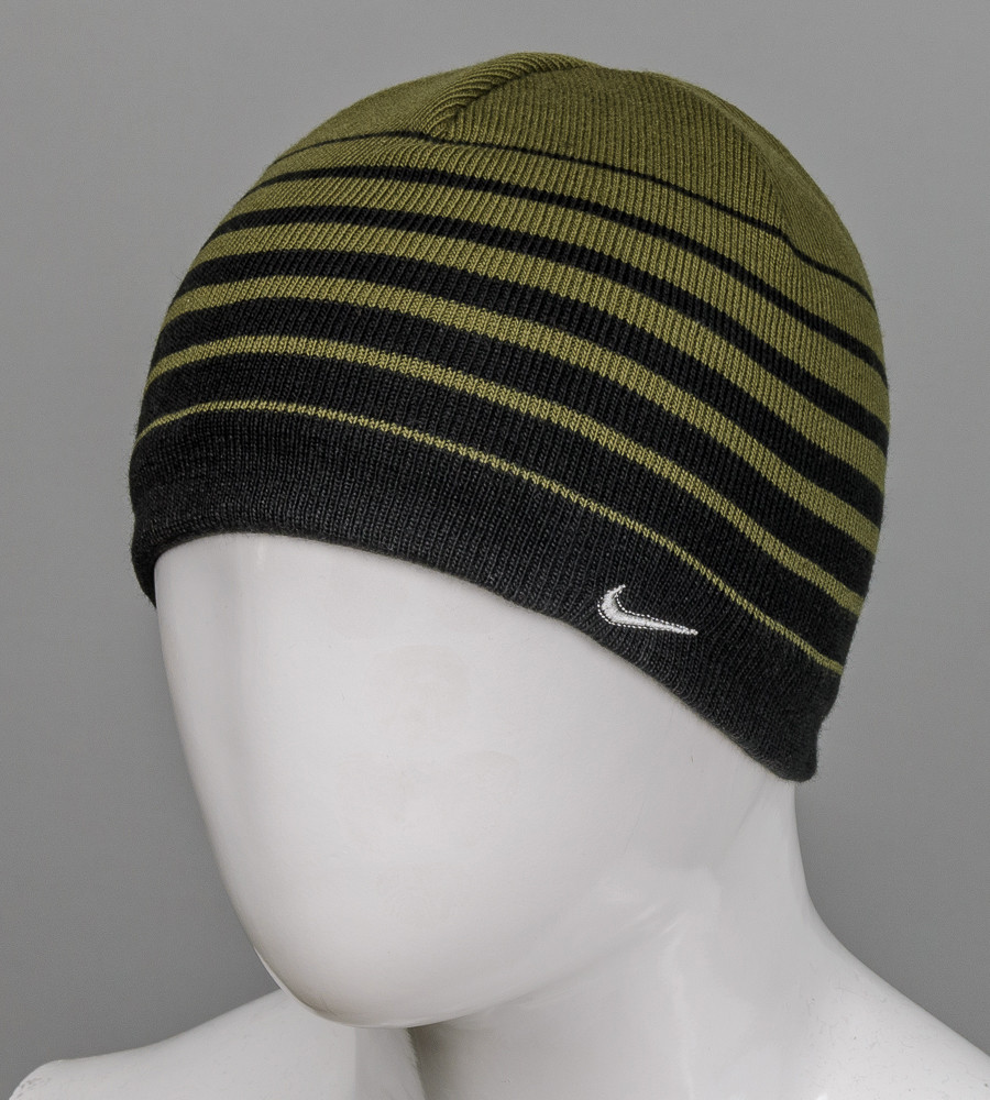 Шапка чоловіча Смужка з логотипом Nike, Хакі з чорним