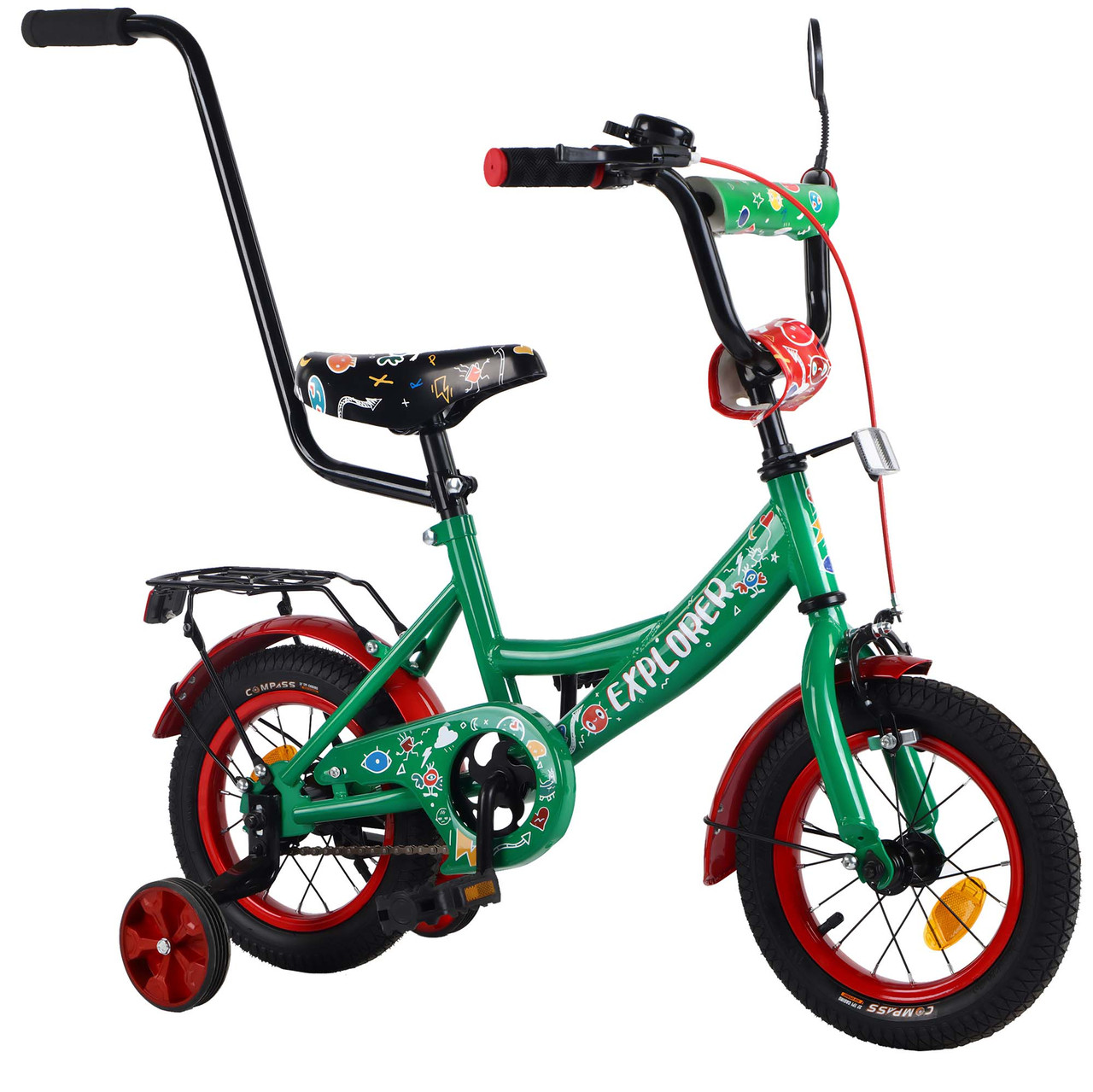 Двоколісний велосипед для дітей EXPLORER 12' T-21211 green з батьківською ручкою