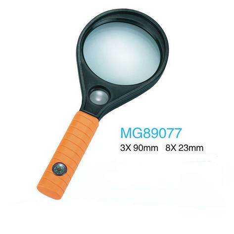 Ручна лупа кругла MG89077, збільшення 3X — 90 мм, 8X — 23 мм, фото 1