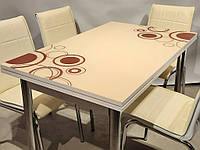 Раскладной стол обеденный кухонный комплект стол и стулья рисунок 3д "Круги коричневые" стекло 70*110 Mobilgen