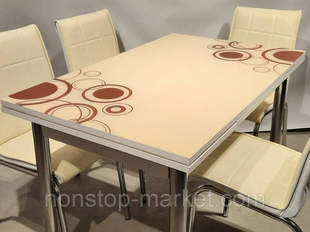 Раскладной стол обеденный кухонный комплект стол и стулья рисунок 3д "Круги коричневые" стекло 70*110 Mobilgen - фото 1 - id-p630582363