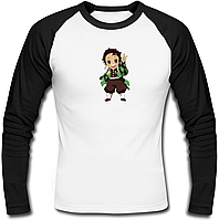 Футболка с длинным рукавом Tanjiro "Kimetsu no yaiba" chibi (белая с чёрными рукавами)