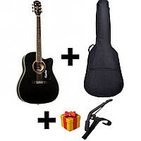 Акустическая гитара EQUITES EQ900C BK 41+чехол +каподастр в подарок