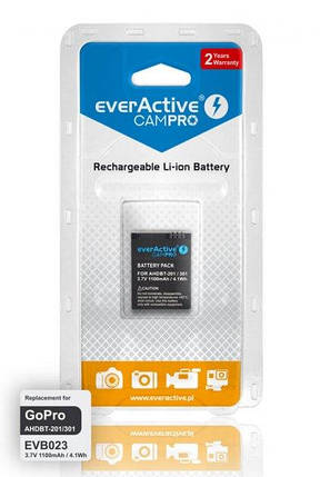Акумулятор everActive CamPRO (EVB023), GoPro Hero 3/3+ (AHDBT-301) LiPo 1100mAh, фото 2