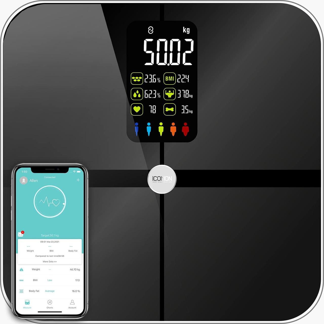 Wellue Bluetooth Body Fat Scale, ваги для ванної кімнати для ІМТ, ваги для ваги тіла з додатком, цифрові та