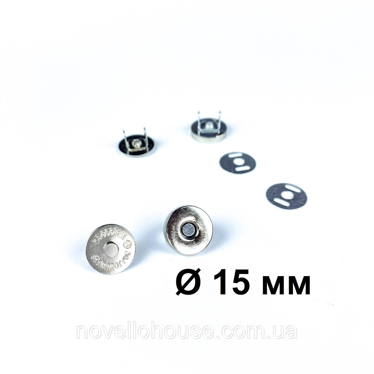 Сумковий магніт 15 мм, нікель (Магніт чашка, крабик)