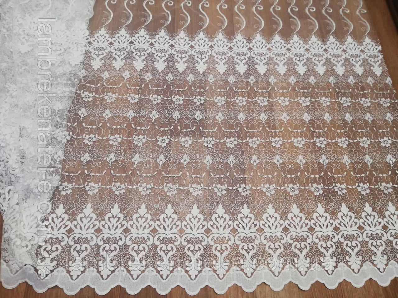 Тюль звлишок 4,6 м у зал спальню, молочна вишивка з купоним щільним орнаментом, фото 1