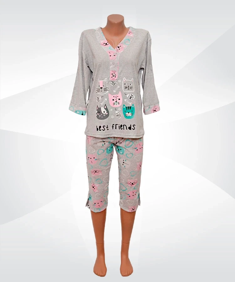 Піжама жіноча трикотажна, футболка та бриджі 03228 Мікс Батал котон