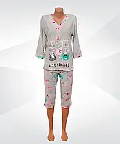 Піжама жіноча трикотажна, футболка та бриджі 03228 Мікс Батал котон