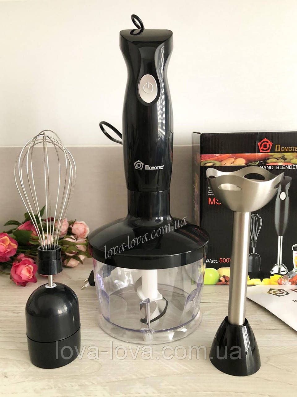 Заглибний блендер 3 в 1 Domotec MS-5103 потужністю 500 Вт кухонний подрібнювач і віночок