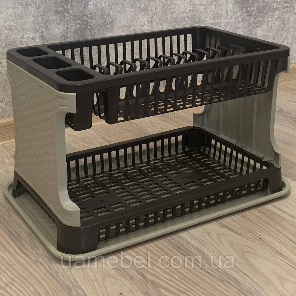 Сушка для посуду двоярусна TUPPFEX Ротанг RATTAN Оливково-коричнева