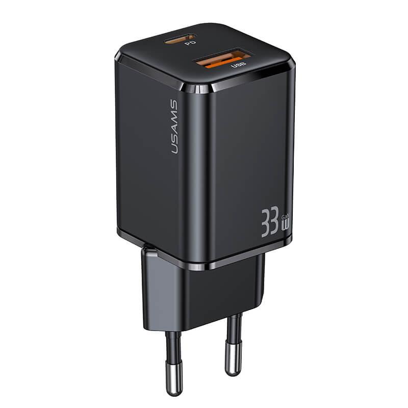 Адаптер мережі USAMS Dual Ports GaN Mini US-C144 T43 USB, Type-C, 33W, QC, чорний, фото 1