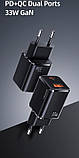 Адаптер мережі USAMS Dual Ports GaN Mini US-C144 T43 USB, Type-C, 33W, QC, чорний, фото 5