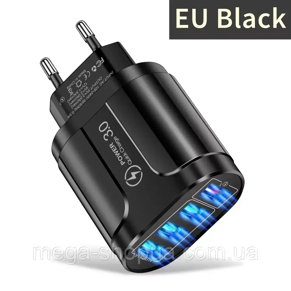 Мережевий зарядний пристрій швидкого заряджання 4port USB QC 3.0 зарядний блок заряджання для телефону OL90-1B