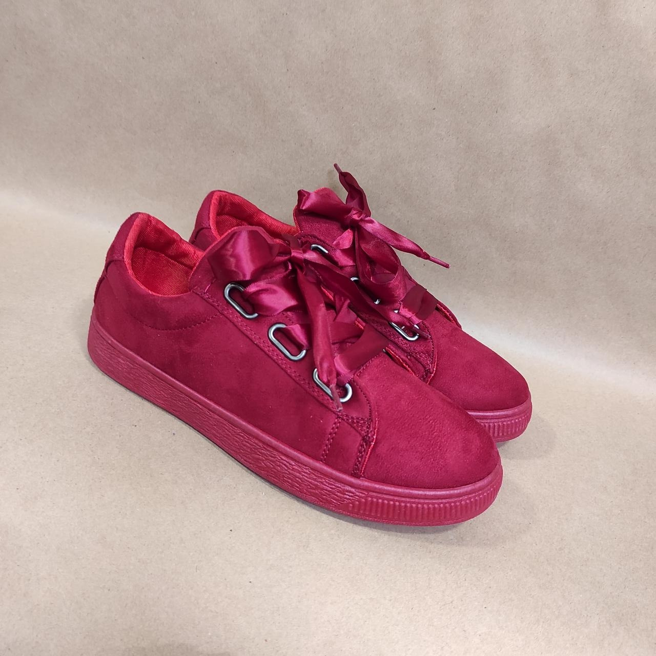 Кросівки мокасини Червоні зі стрічками кріпери екозамша демісезон жіночі кеді