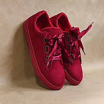 Кросівки мокасини Червоні зі стрічками кріпери екозамша демісезон жіночі кеді, фото 3