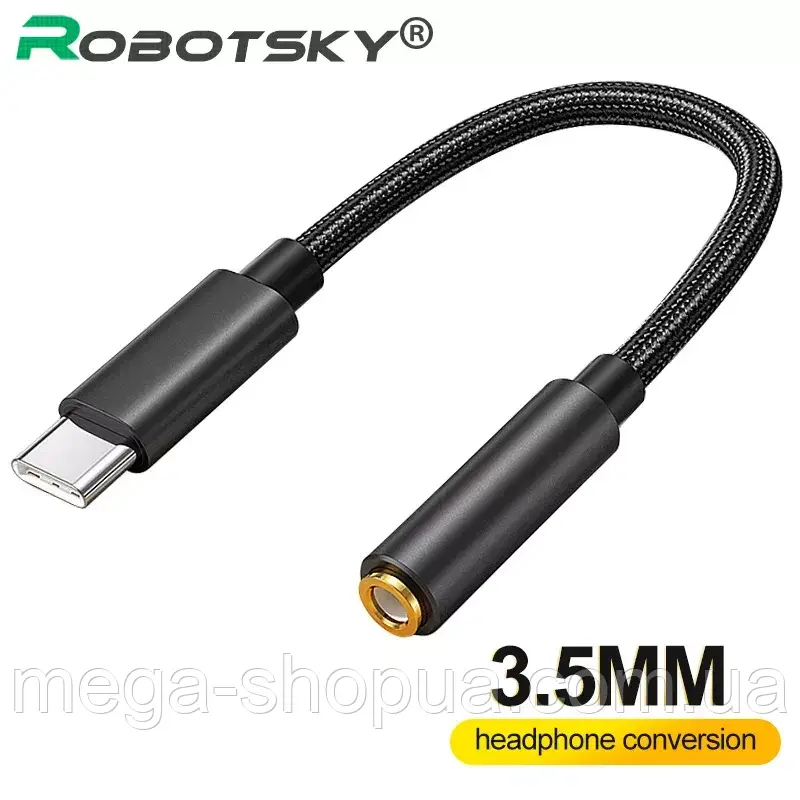 Кабель AUX Type-C для Mini-Jack 3.5 mm. Перехідник адаптер Аукс на Тайп-С (USB-C) для навушників 3.5 мм RB003B