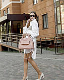 Велика модна жіноча сумка пудра на ремінці через плече і дві ручки щоденна, спортивна, міська, фото 8