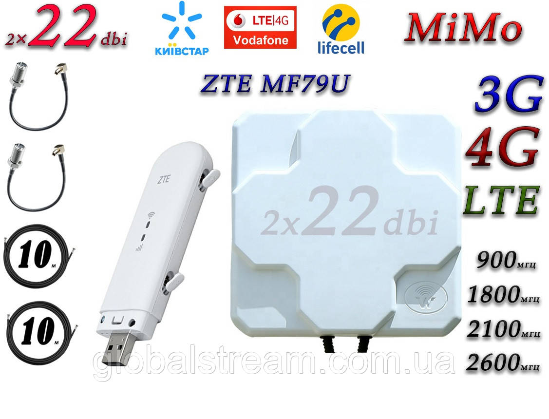 Повний комплект для 4G/LTE/3G c ZTE MF79U + Антена планшетна MIMO 2×22dbi ( 44 дб) 698-2690 МГц