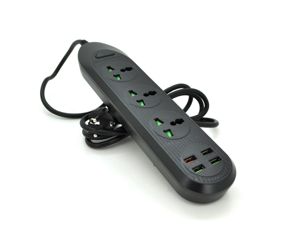 Сетевой фильтр ТВ-Т16, 4 розетки + 3 USB, 2 м, сечение 3х0,75мм, 3000W, Black, Box