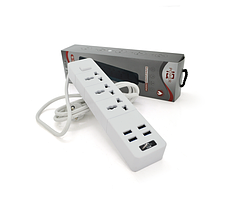 Сетевой фильтр ТВ-Т08, 3 розетки + 4 USB, 2 м, сечение 3х0,75мм, 2500W, White, Box