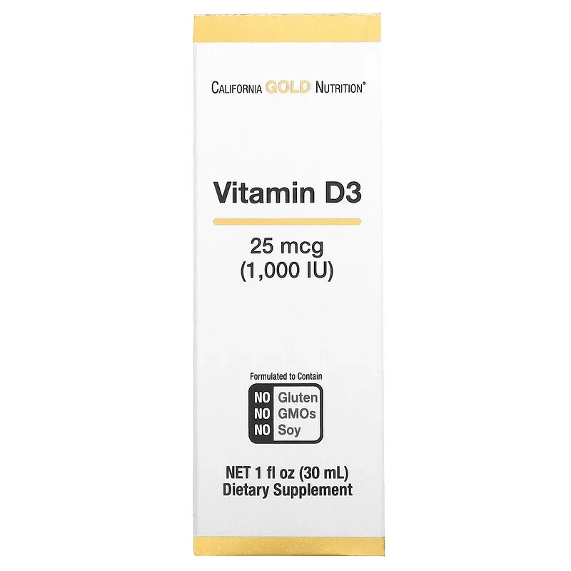 California Gold Nutrition, вітамін D, 25 мкг (1000 МО), 30 мл (1 рідк. унція), фото 1