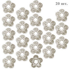 20 шт 9 мм Обнімачі Шапочки для Бусі квіток з Завитками Срібні, Розетки, Фурнітура для Біжутерії