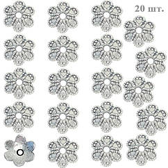 Набір 20 шт 9 мм Обіймачі Шапочки для Намистин Срібляста Квітка із Завитками, Розетки, Фурнітура для Біжутерії